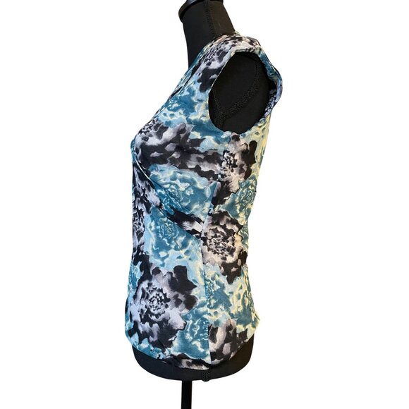 Y2K Silk Blend wrap V-neck top abstract floral print work classic cap sleeve - Picture 4 of 10